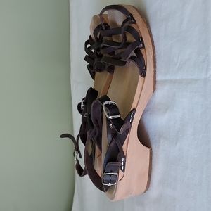 Skola Brown Leather Strappy Slingback Sandals 41
